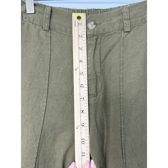 Joie Linen Blend Pants Women S Olive Green Wide Leg Cropped Beachy Coastal - Picture 4 of 9